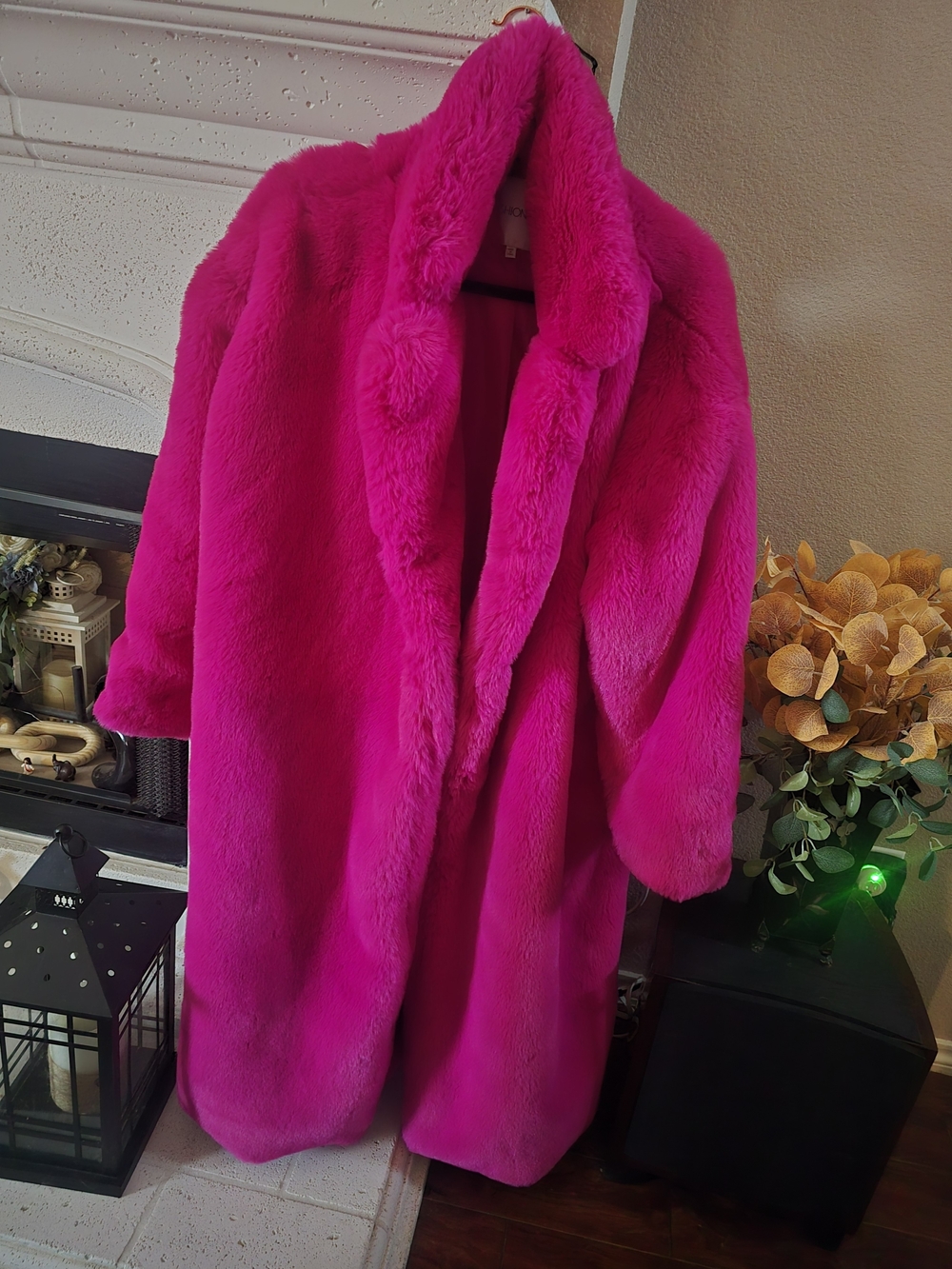 Fashion Nova Hot Pink Teddy Faux Fur Coat Sz.L